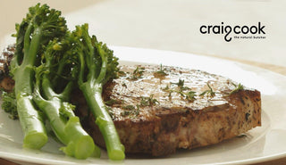 Cajun Marinated Pork Loin Chops with Blanched Broccolini (Video) - Craig Cook The Natural Butcher