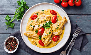 Creamy Garlic Chicken with Roasted Cherry Tomatoes