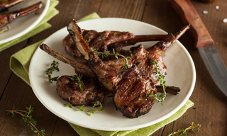Lamb Cutlets with Charred Broccolini and Lemon Yoghurt