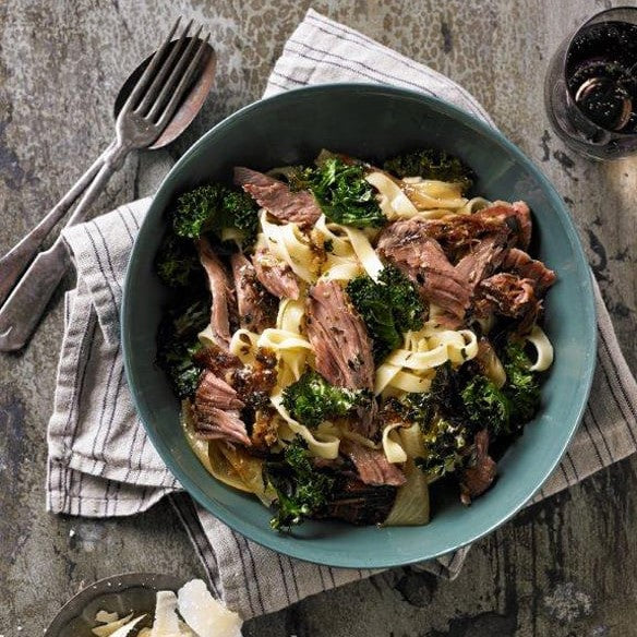 Slow-cooked Lamb Shoulder with Pasta and Greens