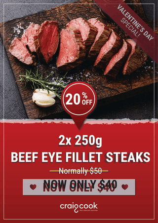 [Valentine’s Day Special❤️] Beef Eye Fillet Steaks (2 x 250g)